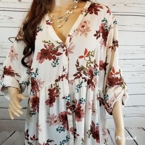 Torrid Women's Floral Long Sleeve Loose Tunic Top